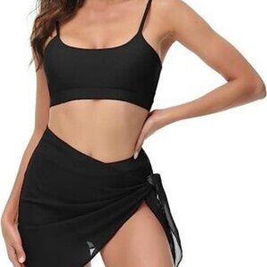 Kate Kasin Women Tie Dye Bikini Set Scoop Neck 3 Piece Swimsuits with Short M